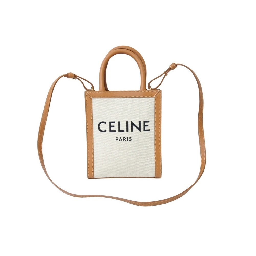 Celine shoulder leather Vertical Beige Tan bag canvas Cabas - Picture 2 of 9